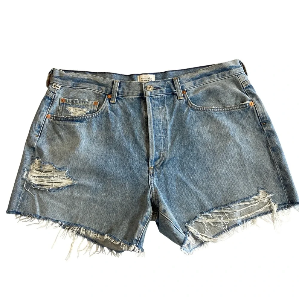 Citizens of Humanity Denim Shorts Button Fly Distressed Annabelle Organic Cotton